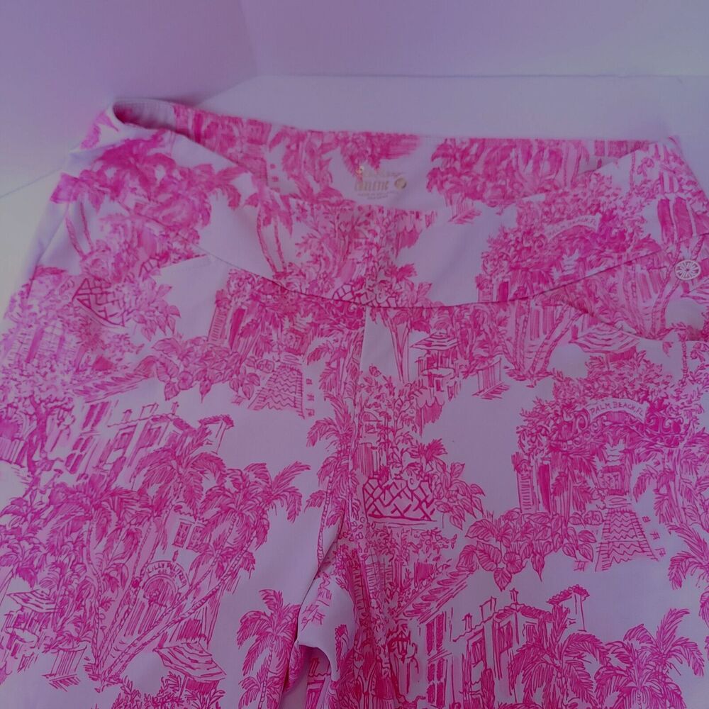 Lilly Pulitzer Luxletic Palm Beach FL Bright Pink White Midi Leggings Size 16